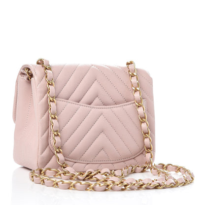 Chanel Calfskin Chevron Quilted Mini Square Flap Light Pink 3 of 8