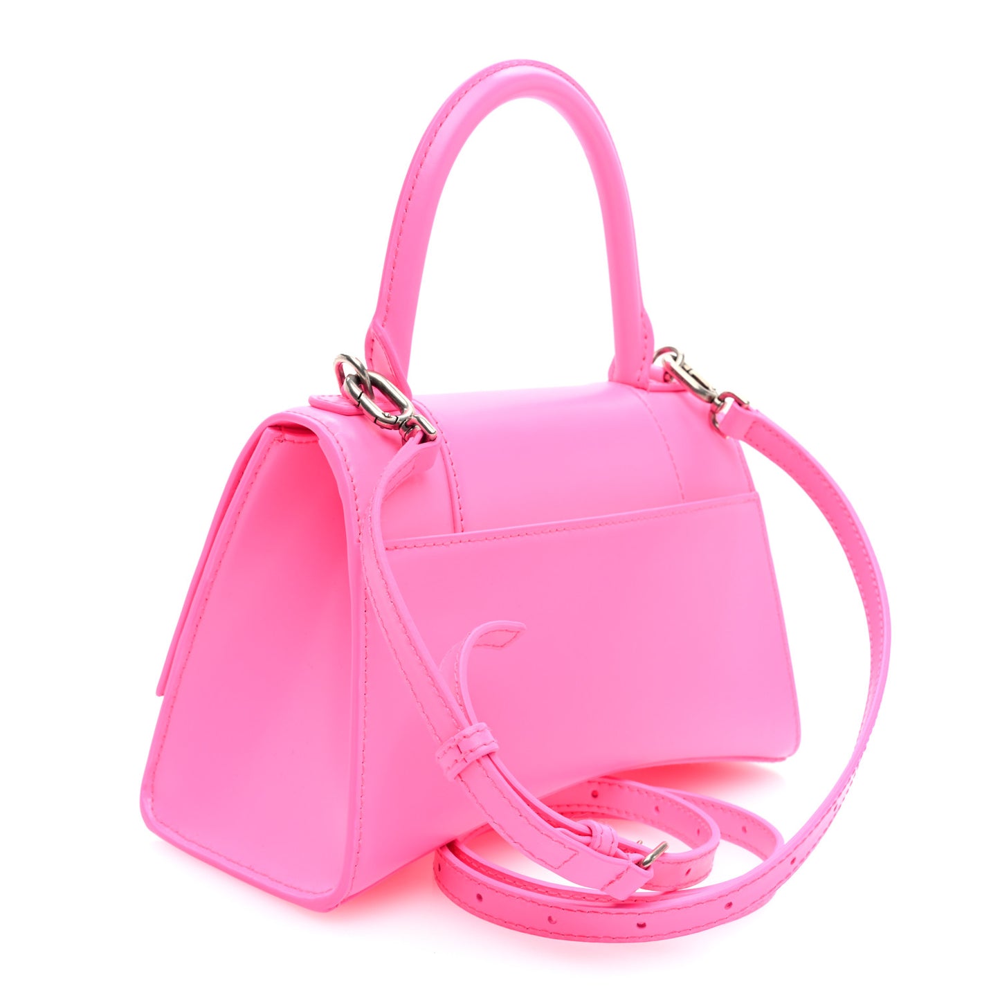 Shiny Box Calfskin Small Hourglass Top Handle Bag Fluo Pink
