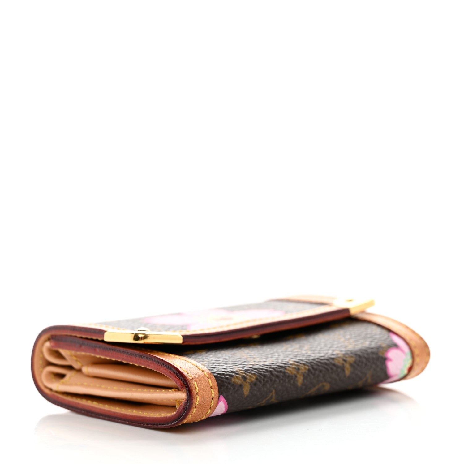 Louis Vuitton Monogram Cherry Blossom Porte-Monnaie Plat Coin Purse Brown 4 of 12
