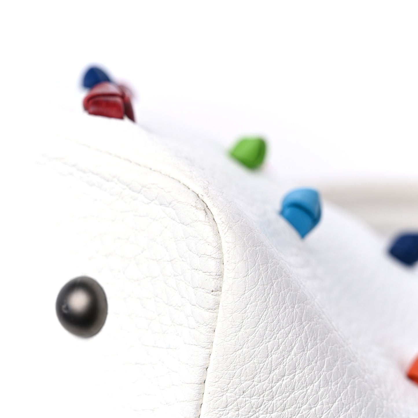 Grainy Calfskin Knot Detailed Polka Dot Tote White Multicolor