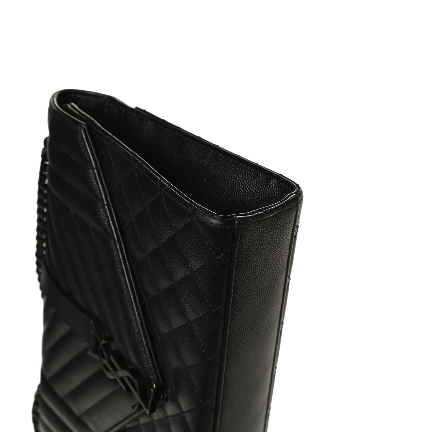 Saint Laurent Grain De Poudre Textured Mixed Matelasse Triquilt Medium Monogram Satchel Black 13 of 13
