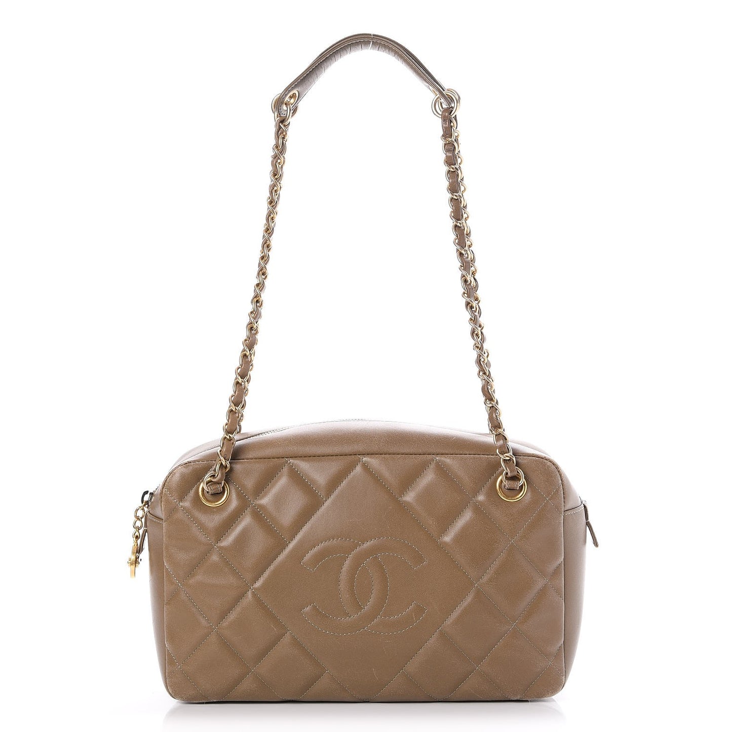 Lambskin Quilted Medium Diamond CC Camera Case Taupe