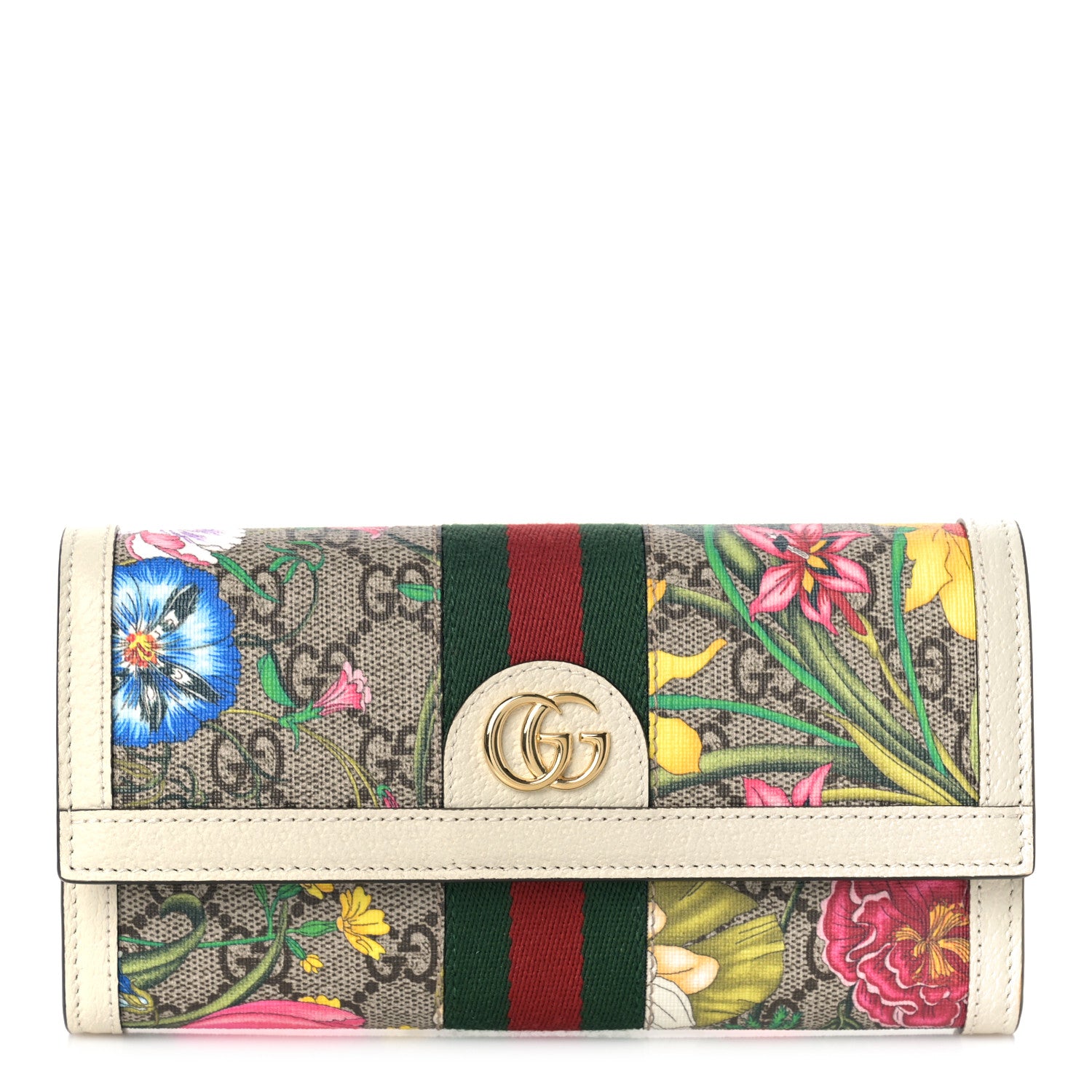 Gucci GG Supreme Monogram Flora Web Ophidia Continental Wallet White 1 of 8