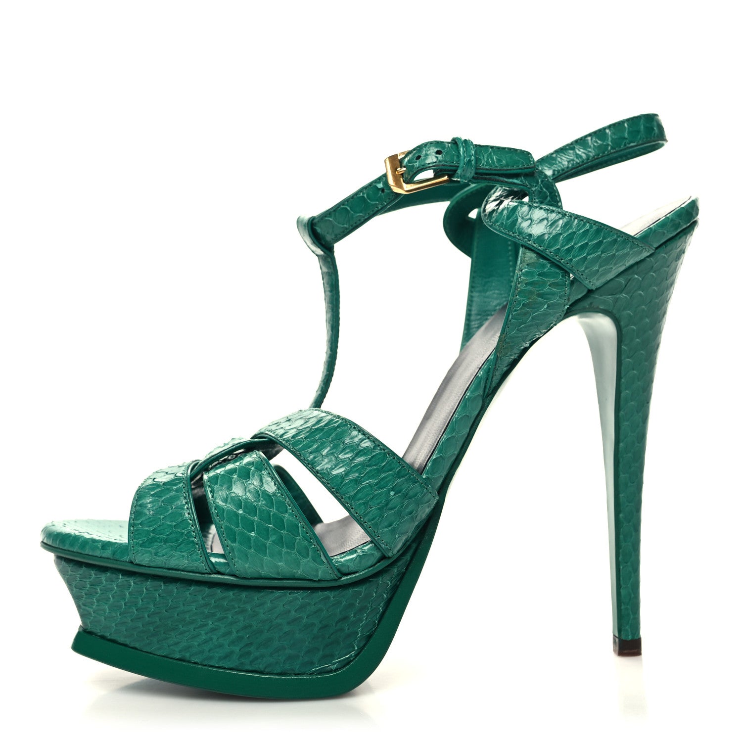 Saint Laurent Snakeskin Tribute 105 Platform Sandals 40.5 Emeraude 1 of 9