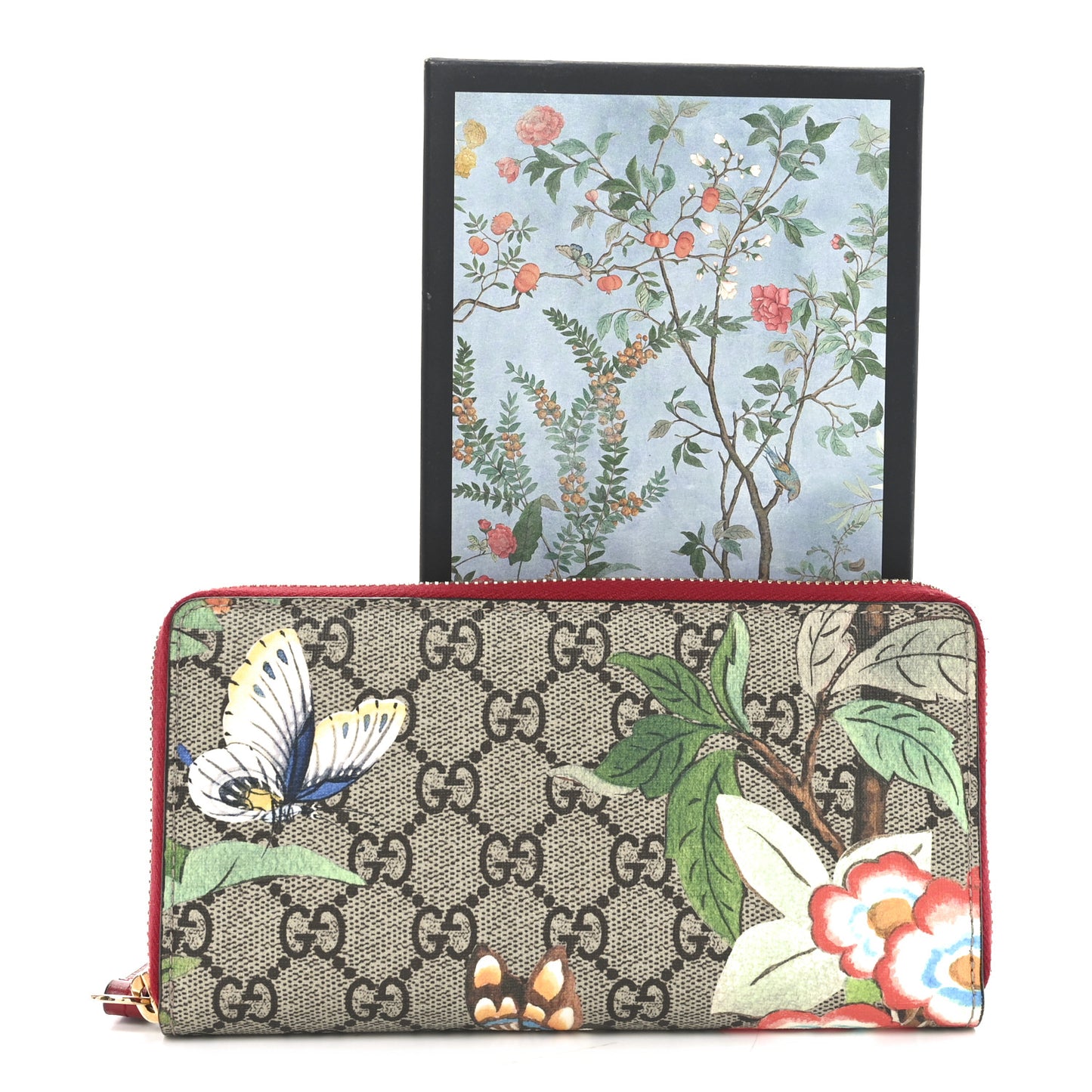 GG Supreme Monogram Tian Zip Around Wallet Beige Multicolor Red