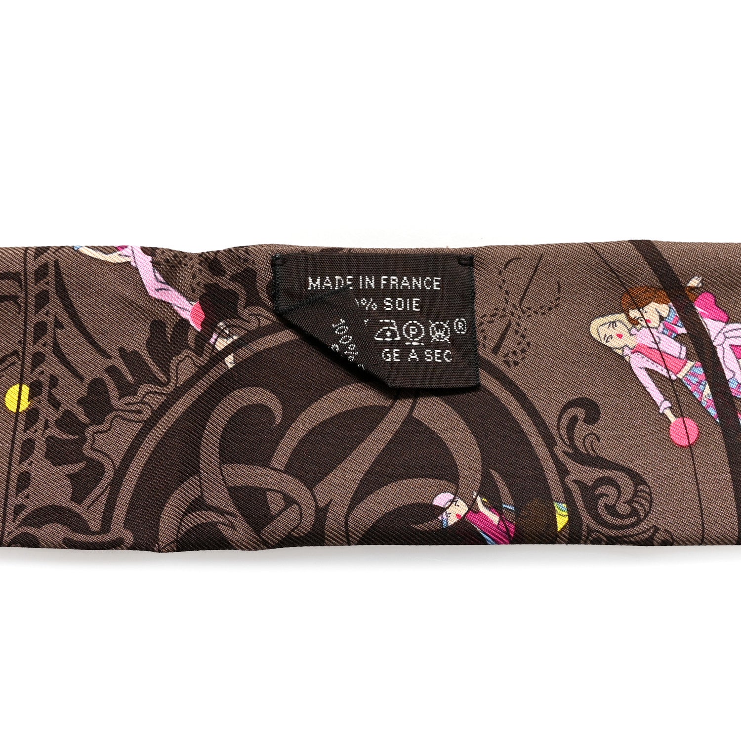 Hermes Silk Ex-Libris Les Parisie Twilly Marron Rose Vif Jaune 4 of 4