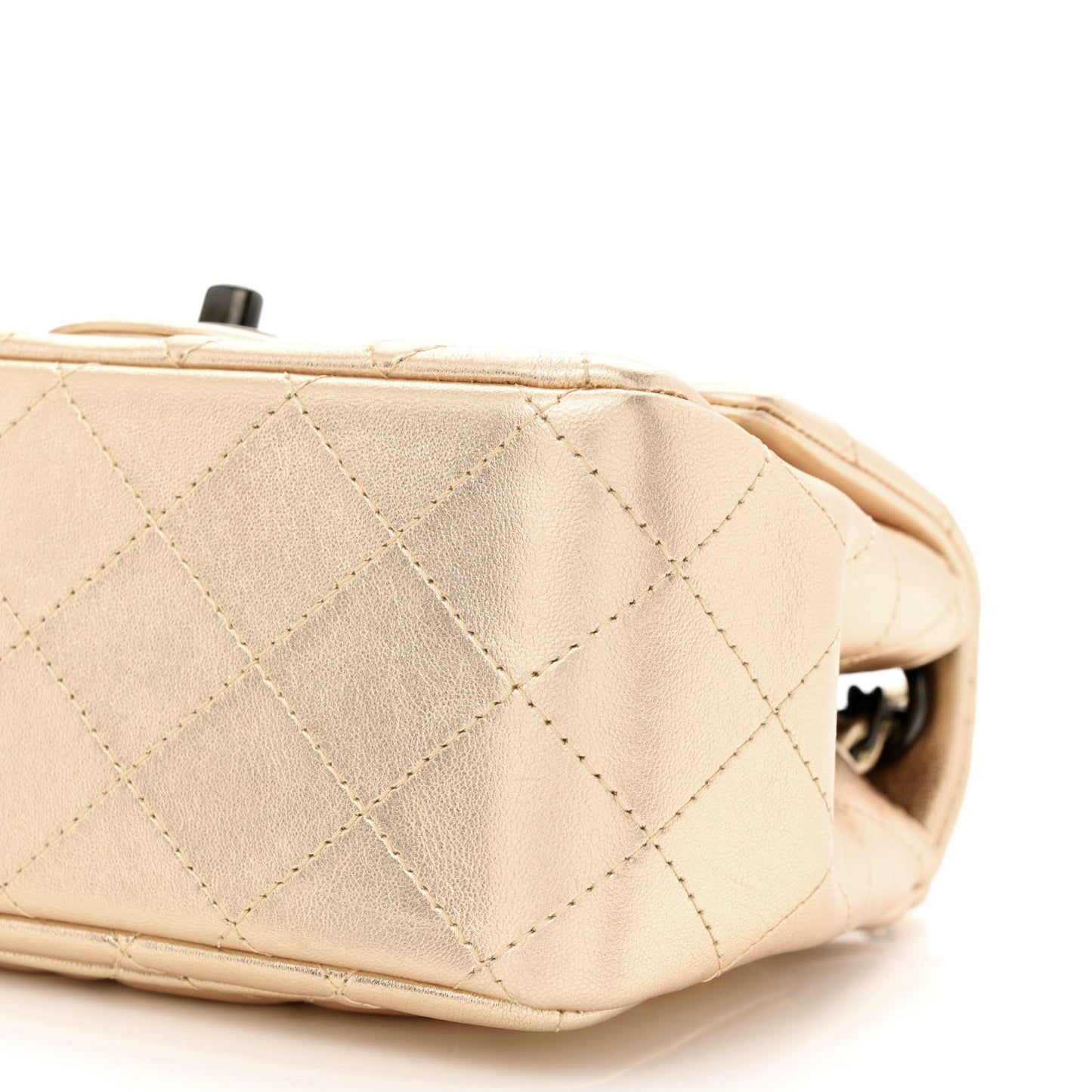 Metallic Lambskin Quilted Mini Square Flap Gold Black