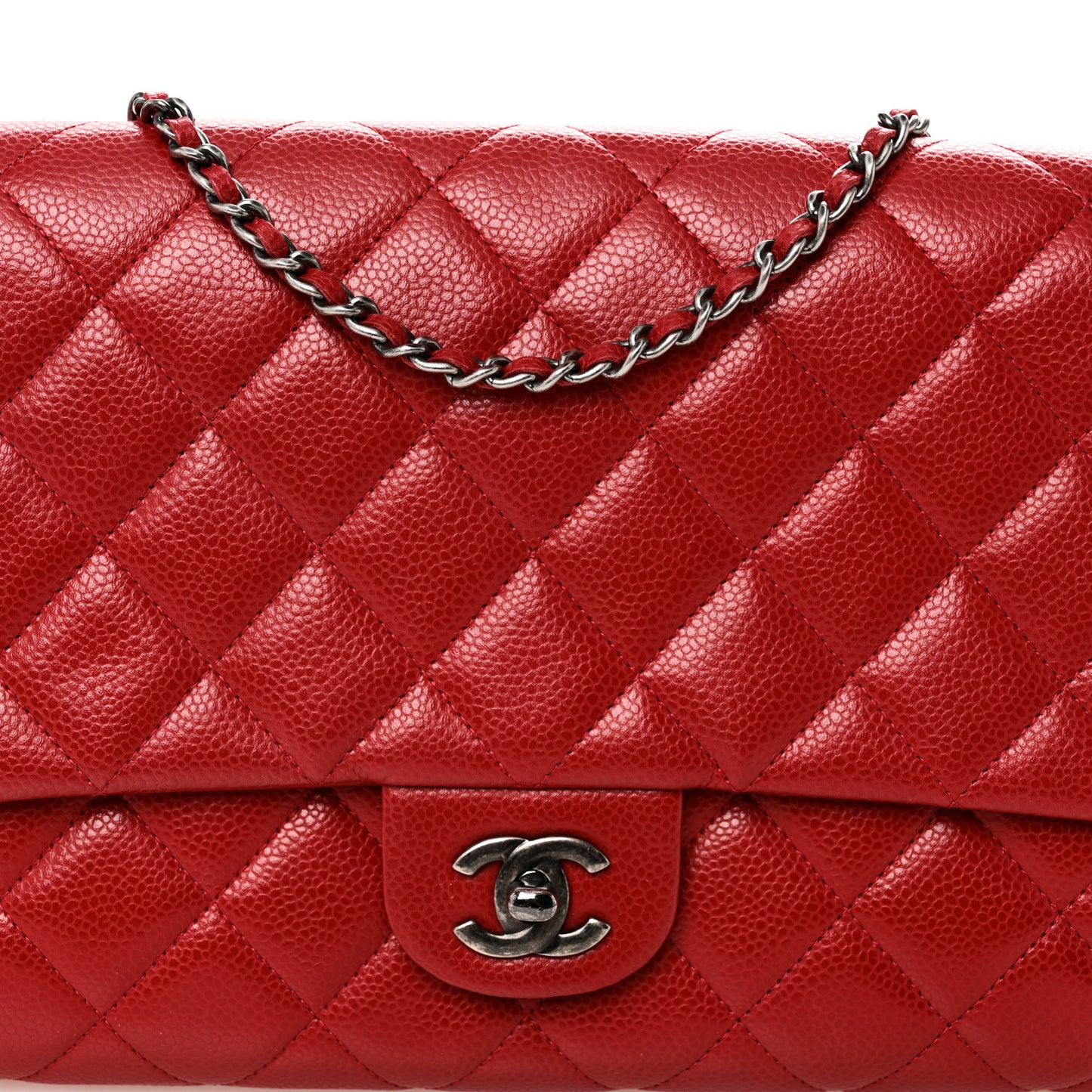 Caviar Quilted Clutch With Chain Flap Red