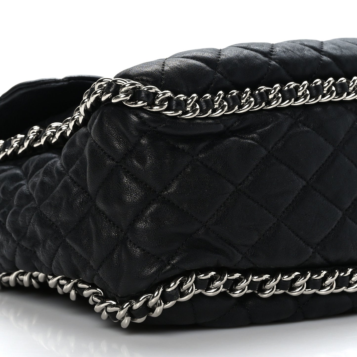 Washed Lambskin Quilted Maxi Chain Around Flap Black
