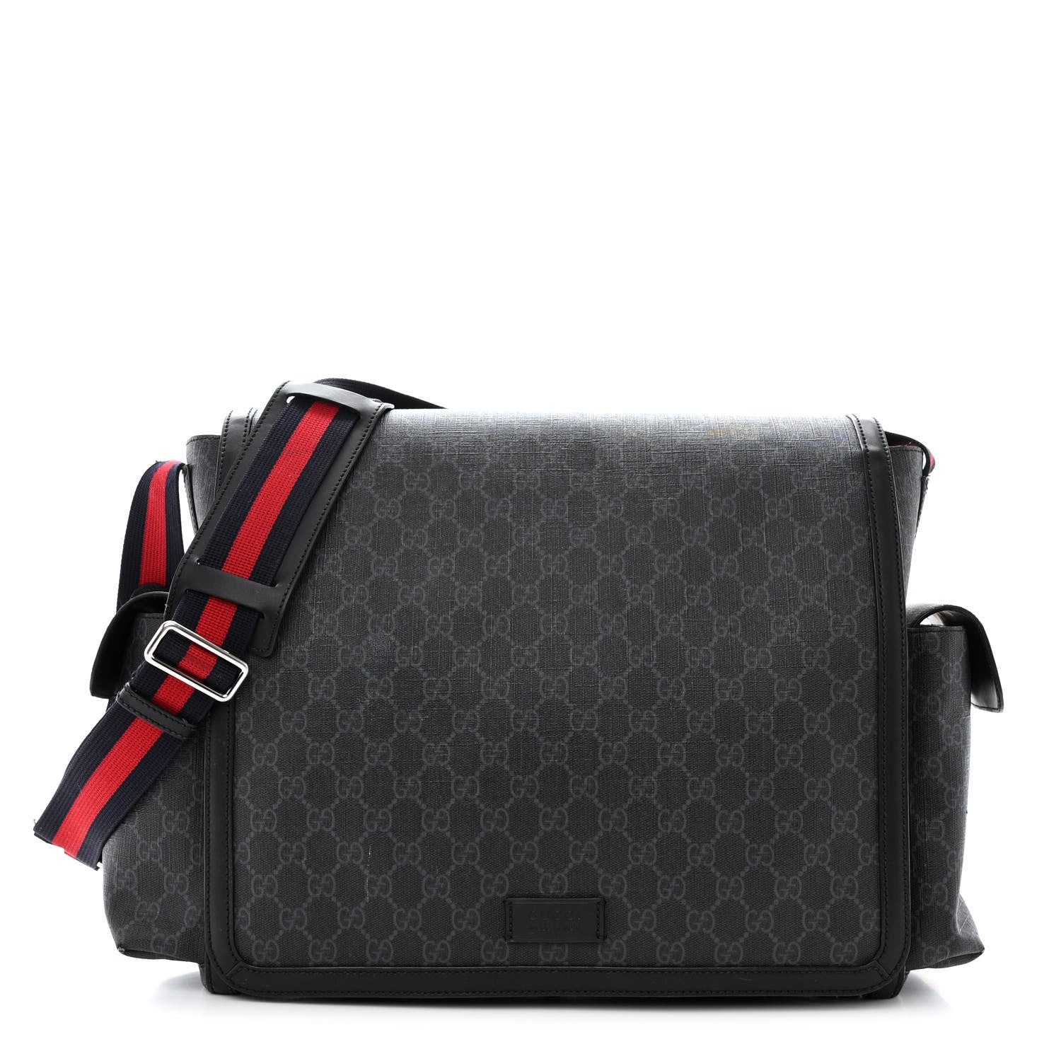 Gucci GG Supreme Monogram Web Messenger Diaper Bag Black Grey 2 of 17
