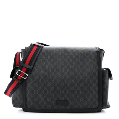 Gucci GG Supreme Monogram Web Messenger Diaper Bag Black Grey 2 of 17