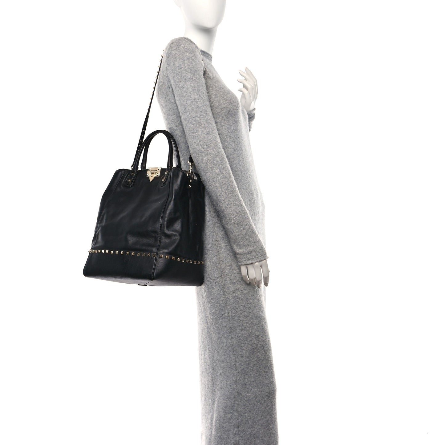 Calfskin Rockstud New Dome Bucket Tote Black