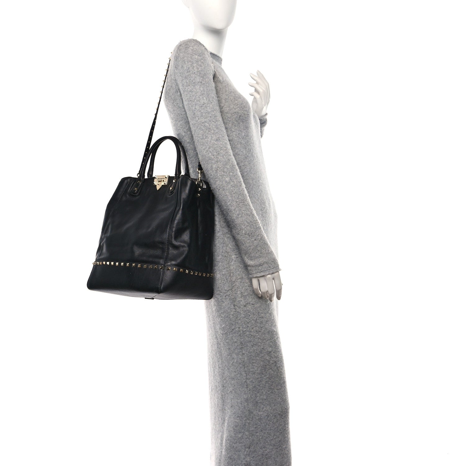 Valentino Garavani Calfskin Rockstud New Dome Bucket Tote Black 2 of 15