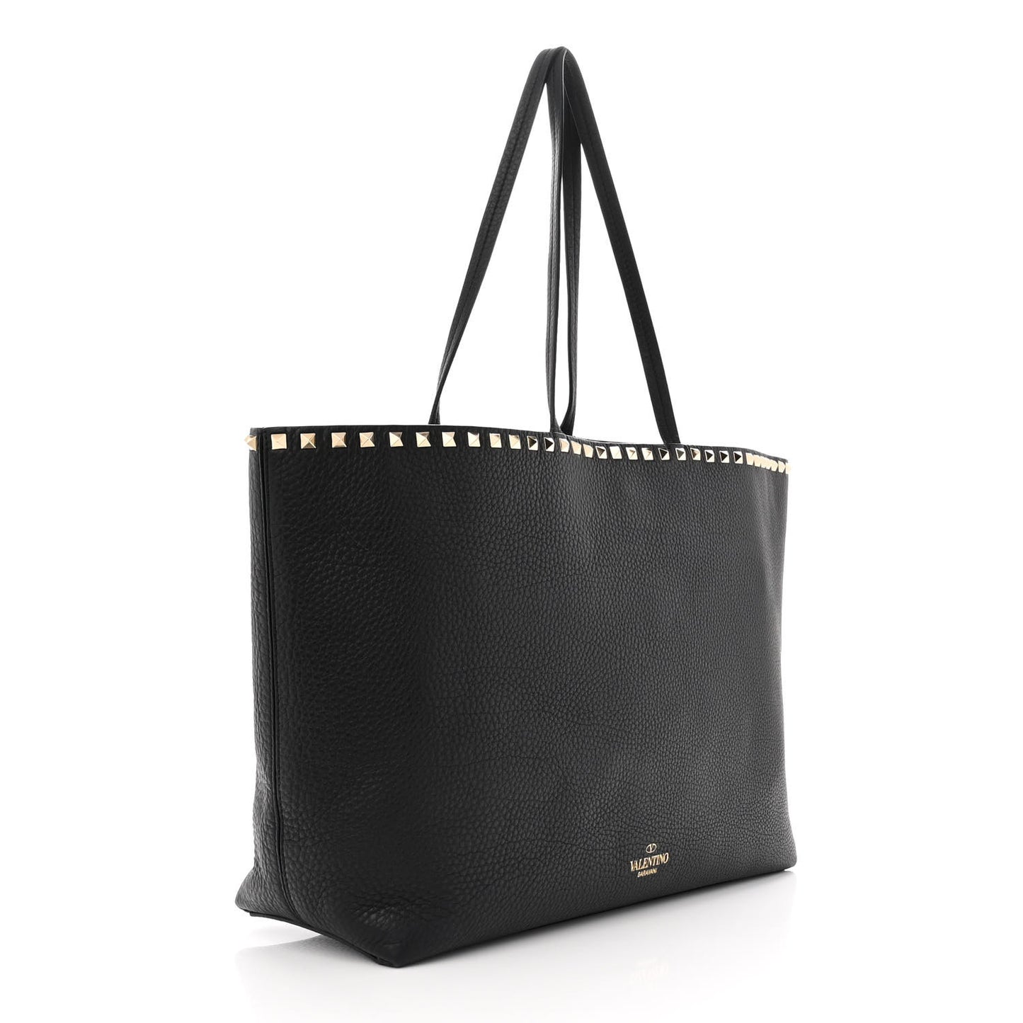 Grained Calfskin Rockstud Shoulder Tote Black