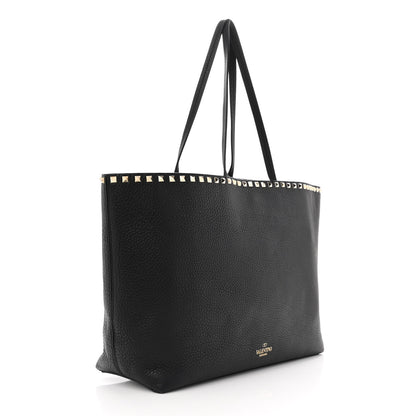 Valentino Garavani Grained Calfskin Rockstud Shoulder Tote Black 3 of 10