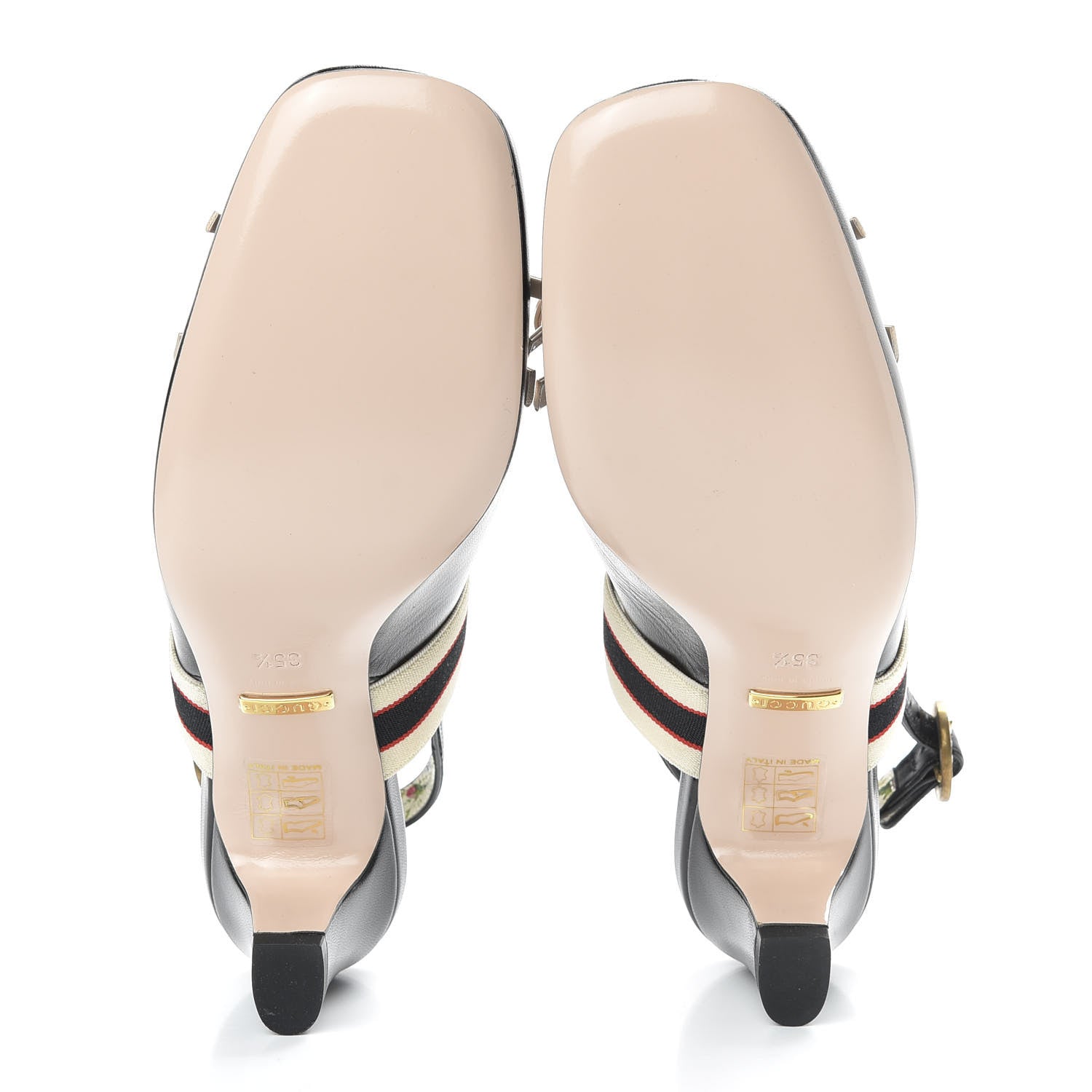 Gucci Malaga Kid Bow Ace Stripe Mid Heel Slingback Pumps 35.5 Black 5 of 10