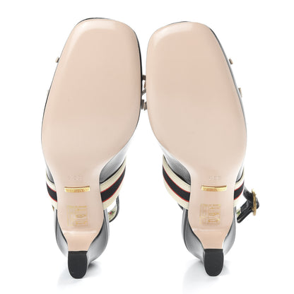 Gucci Malaga Kid Bow Ace Stripe Mid Heel Slingback Pumps 35.5 Black 5 of 10