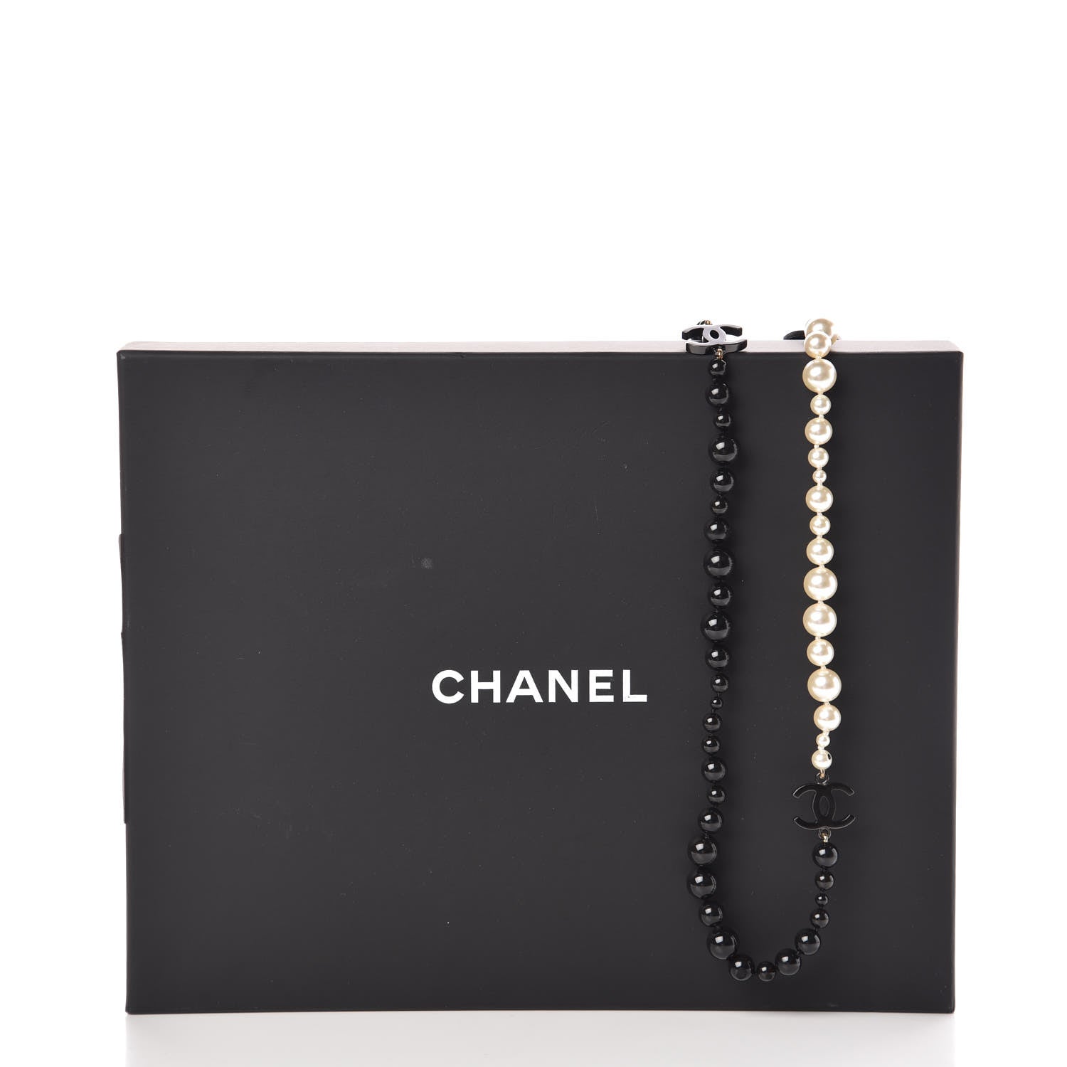 Chanel Pearl Beaded CC Long Necklace Black White 6 of 6