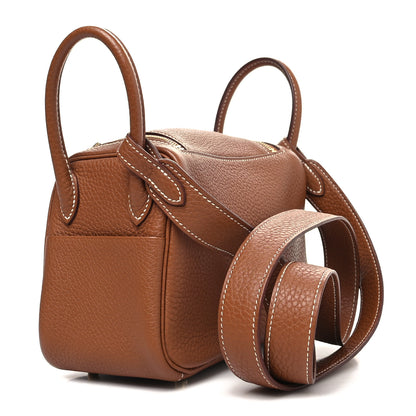 Hermes Taurillon Clemence Mini Lindy 20 Gold 3 of 9