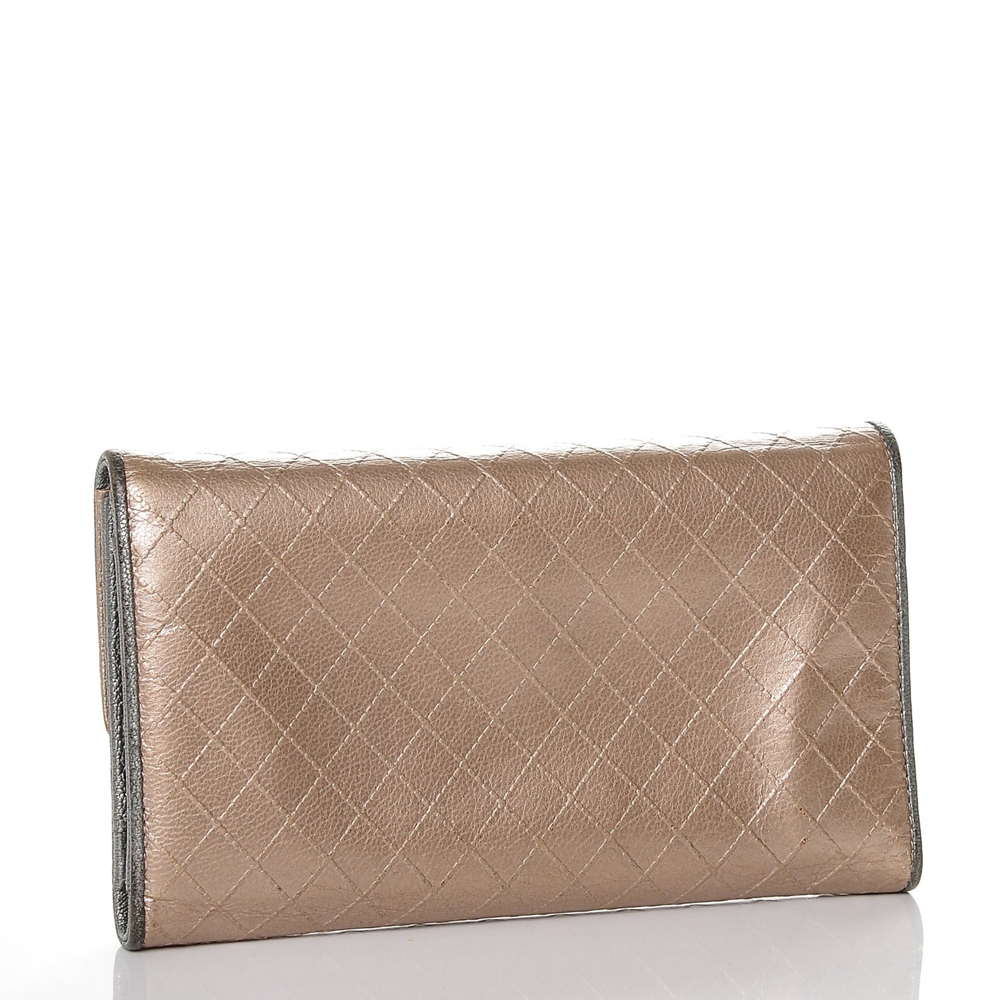 Metallic Calfskin Diamond Stitched Flap Wallet Gold