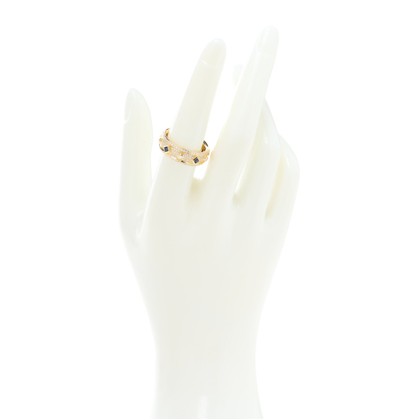 18K Yellow Gold Diamond Blue Sapphire Modern Renaissance Full Pave Ring 55 7.25