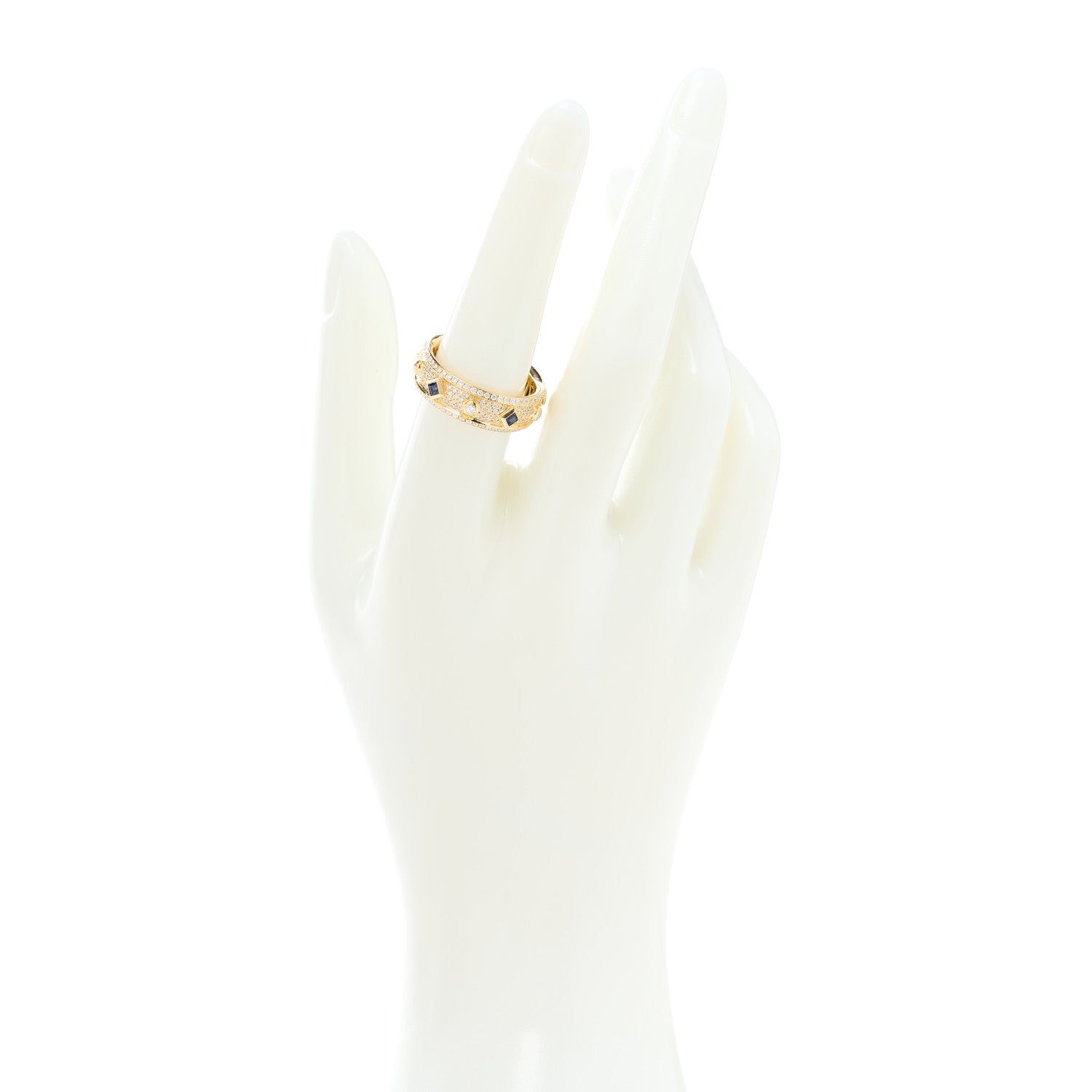 David Yurman 18K Yellow Gold Diamond Blue Sapphire Modern Renaissance Full Pave Ring 55 7.25 2 of 4