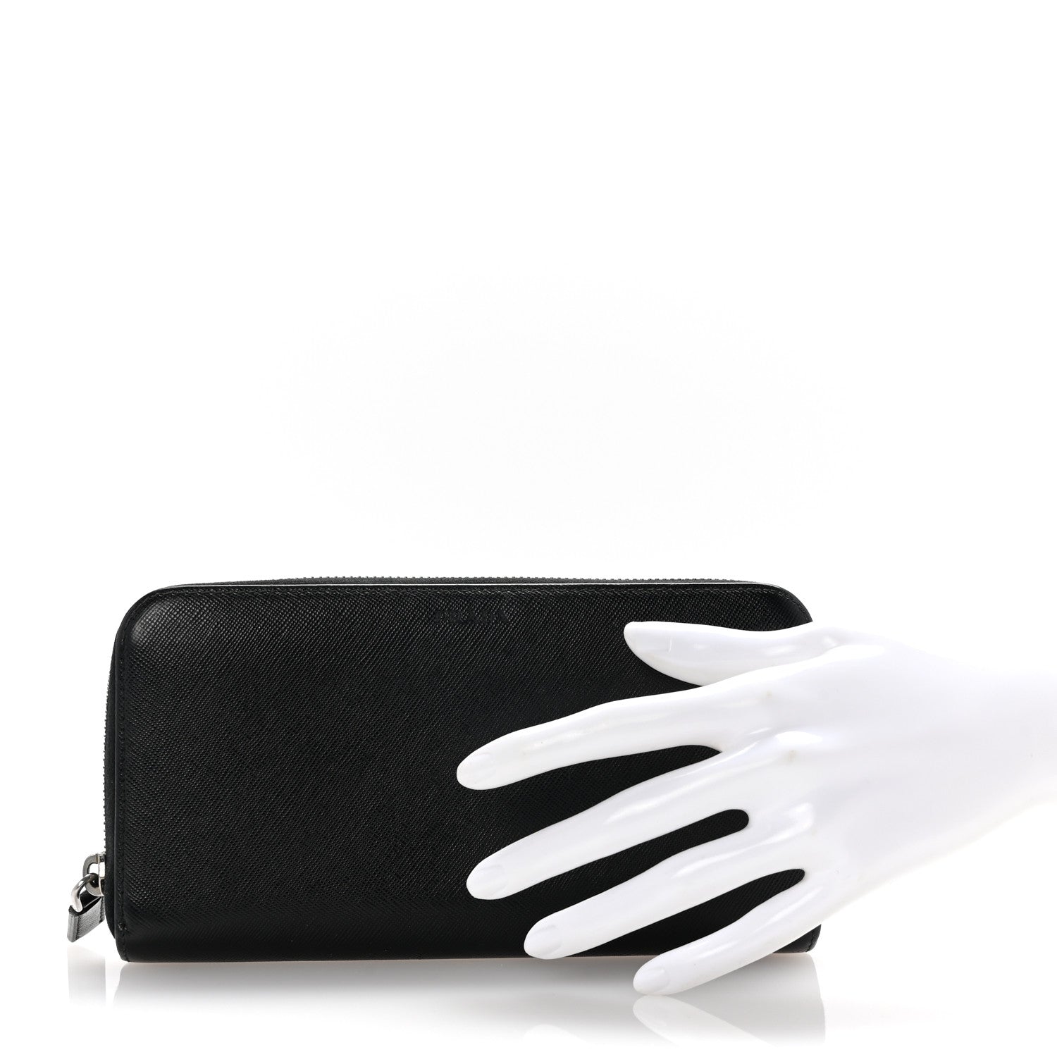 Prada Saffiano Zip Around Wallet Black 2 of 7