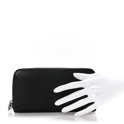 Prada Saffiano Zip Around Wallet Black 2 of 7