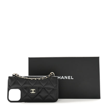 Chanel Lambskin Quilted Pearl Crush iPhone XII Pro Holder With Chain Black 11 of 11