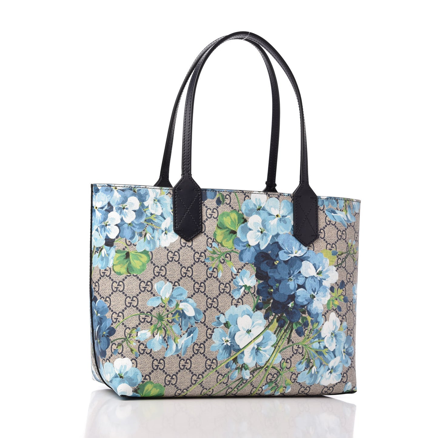 GG Supreme Monogram Blooms Small Reversible Tote Beige Blue Navy