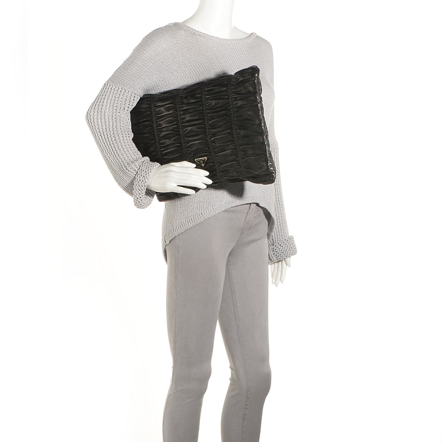 Nappa Dressy Gaufre Ruched Flap Clutch Nero Black