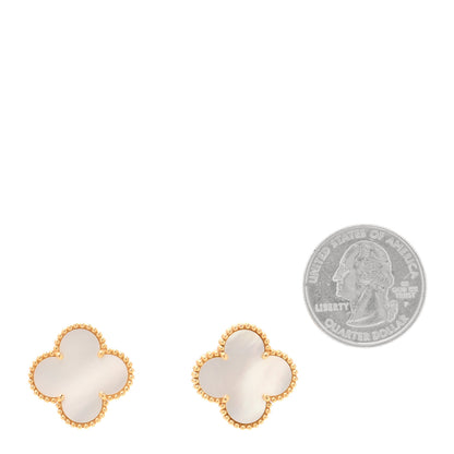 Van Cleef & Arpels 18K Yellow Gold Mother of Pearl Magic Alhambra Earrings 2 of 5
