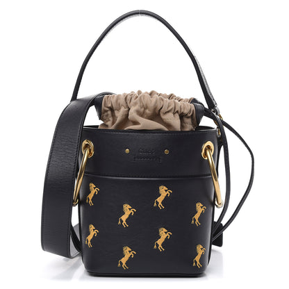 Chloe Smooth Calfskin Little Horses Embroidered Mini Roy Bucket Bag Full Blue 1 of 10