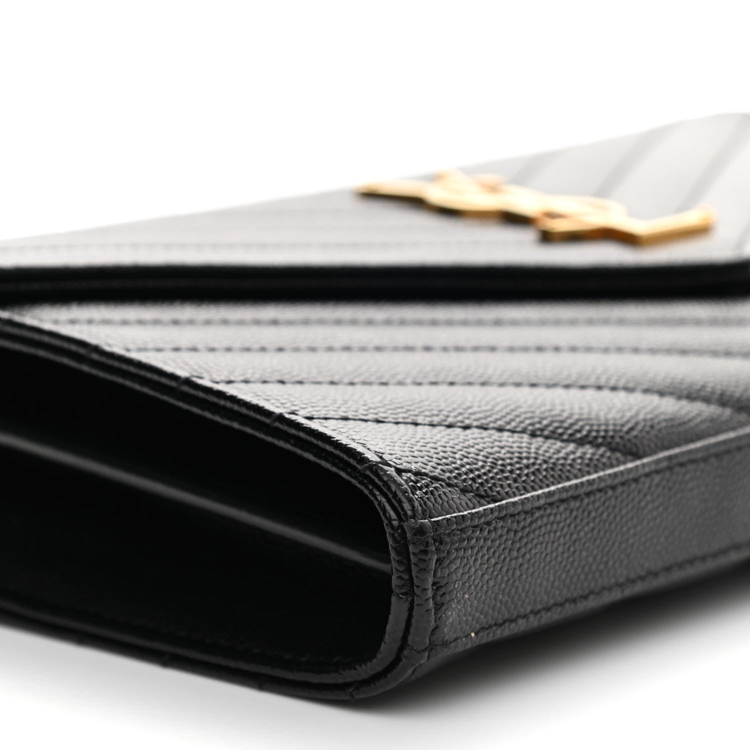 Saint Laurent Grain De Poudre Matelasse Chevron Monogram Chain Wallet Black 7 of 8