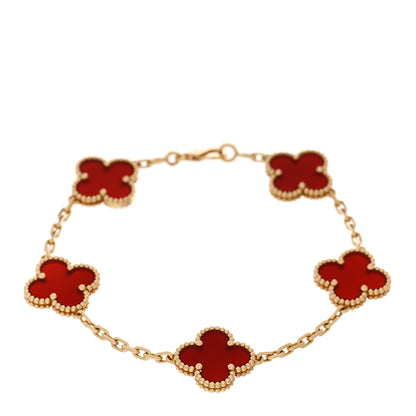 Van Cleef & Arpels 18K Yellow Gold Carnelian 5 Motifs Vintage Alhambra Bracelet 1 of 5