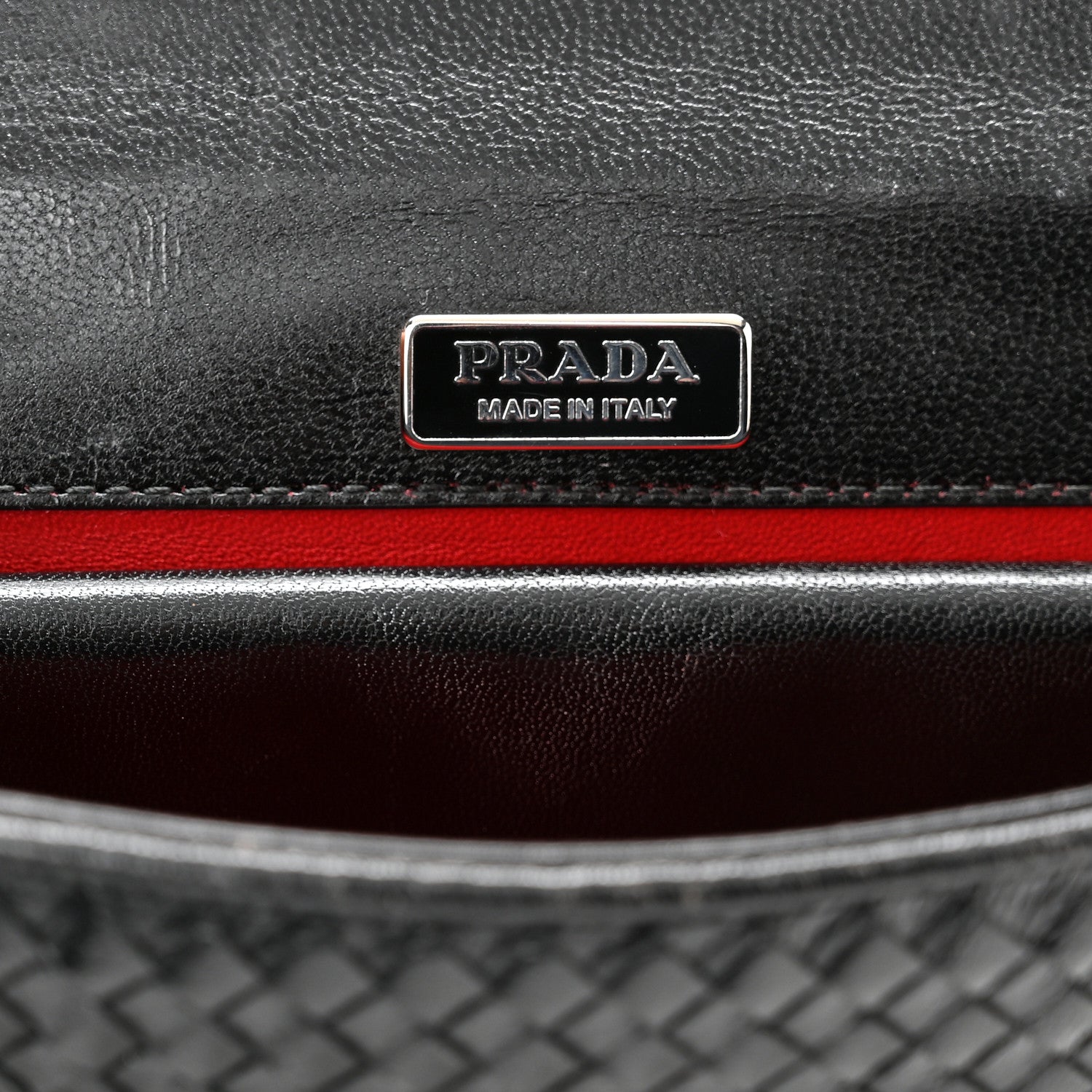 Prada Madras Woven Shoulder Bag Black Fuoco White 6 of 10