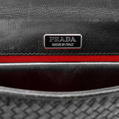 Prada Madras Woven Shoulder Bag Black Fuoco White 6 of 10