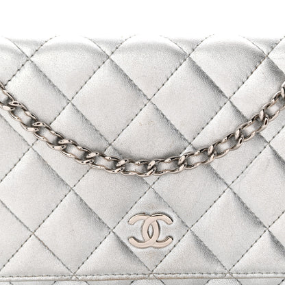 Chanel Metallic Lambskin Quilted Wallet On Chain WOC Silver Gold 9 of 14
