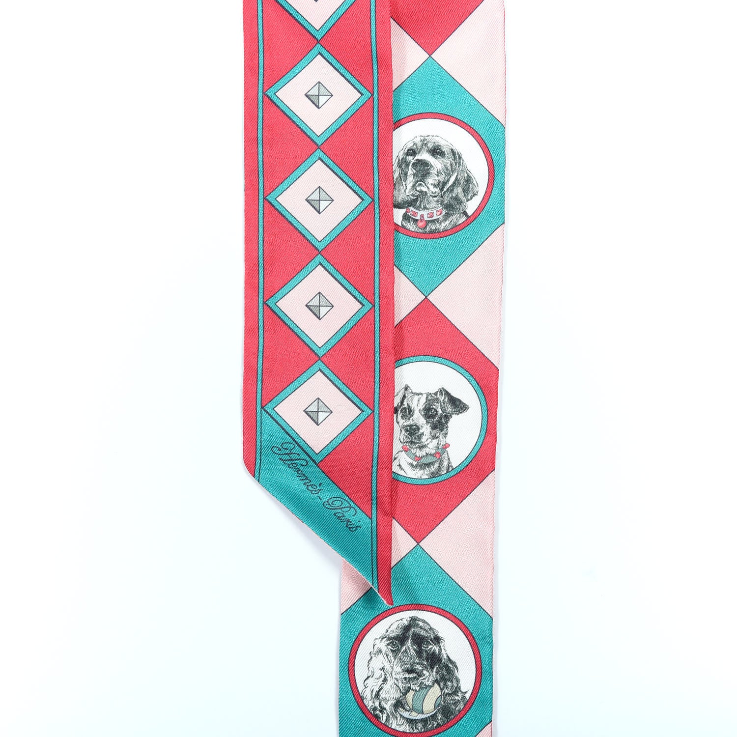 Hermes Silk Colliers Et Chiens Twilly Framboise Vert Rose 5 of 5