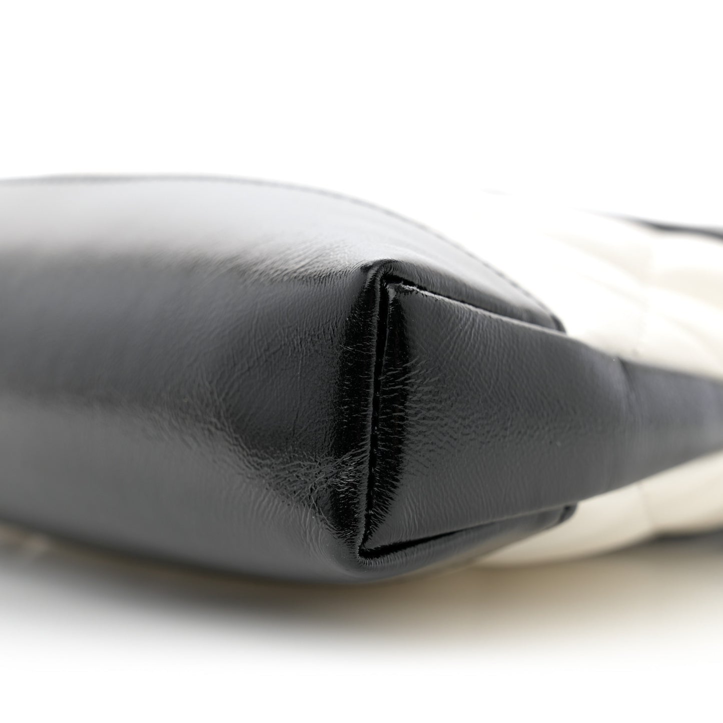 Shiny Crumpled Calfskin Quilted Nano 31 Shopping Bag White Black