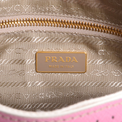 Prada Saffiano Perforated Striped Shoulder Bag White Black 10 of 30