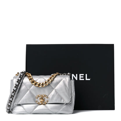 Chanel Metallic Goatskin Quilted Medium Chanel 19 Flap Silver 10 of 10