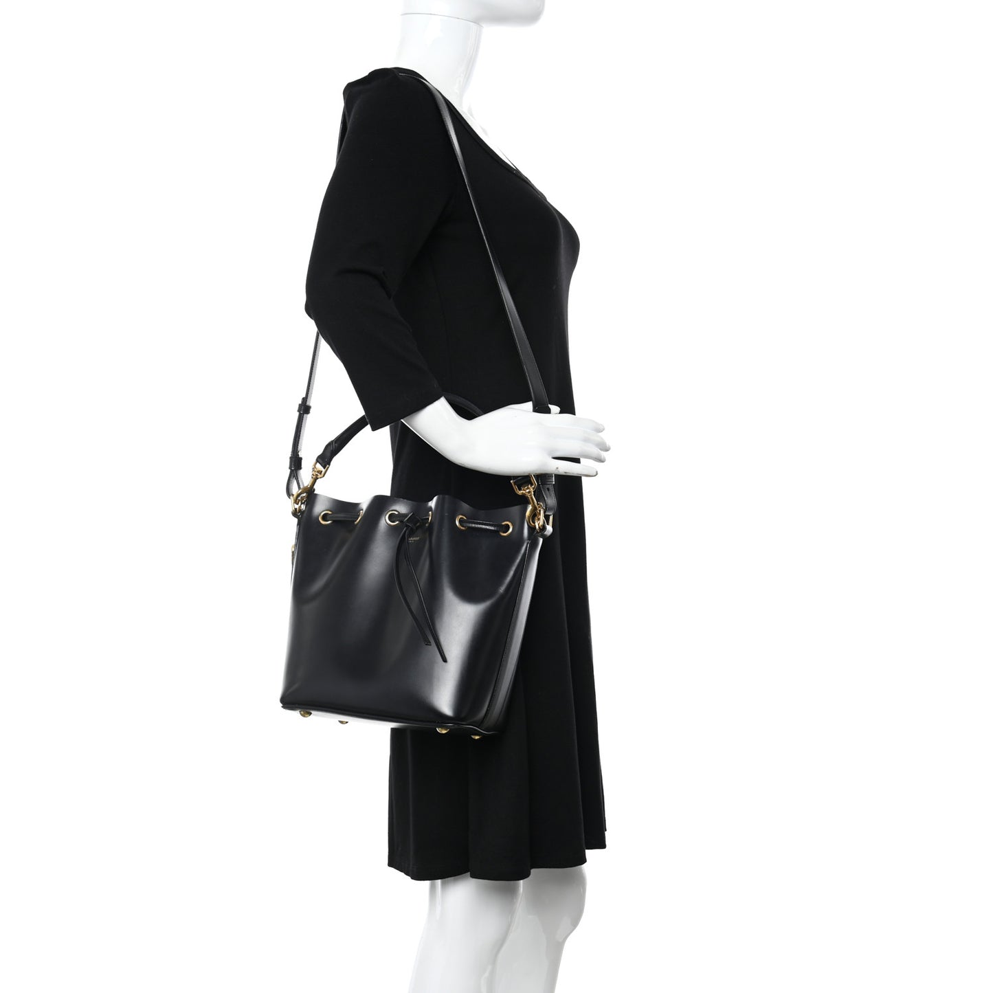 Calfskin Medium Emmanuelle Bucket Bag Black