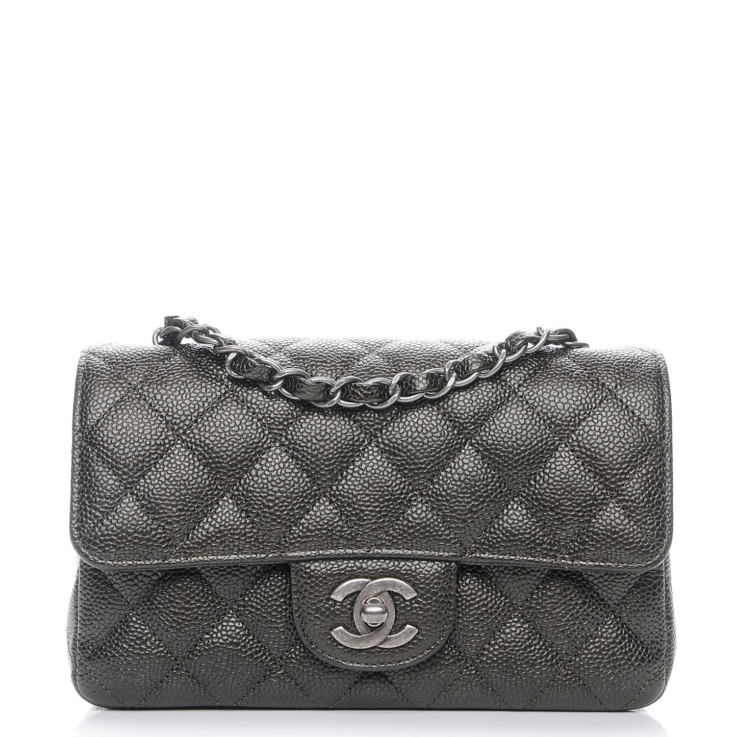 Caviar Quilted Mini Rectangular Flap Charcoal