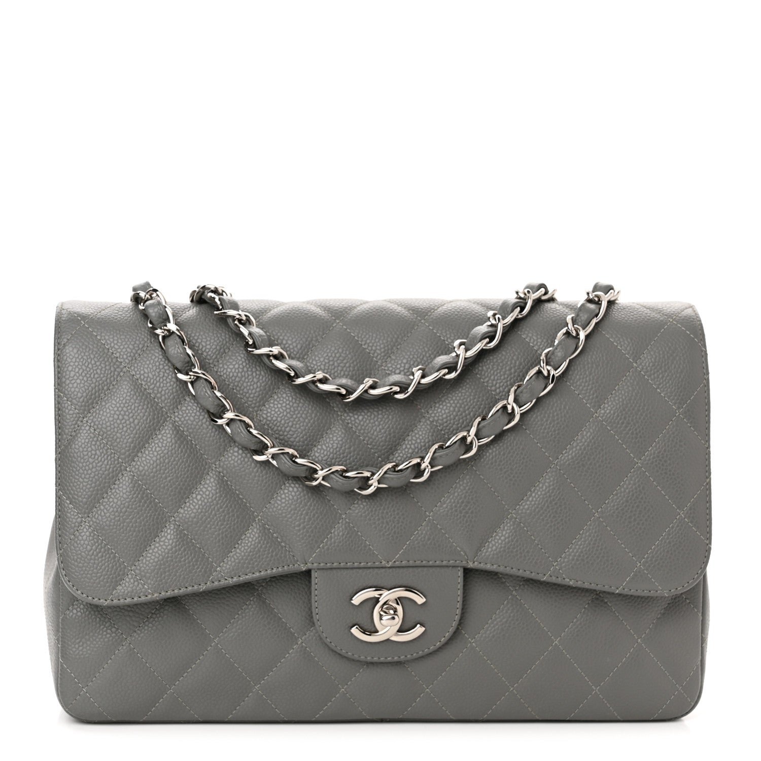 Chanel Caviar Quilted Jumbo Single Flap Grey 1 of 10