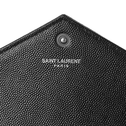 Saint Laurent Grain De Poudre Matelasse Chevron Monogram Envelope Chain Wallet Black 6 of 7