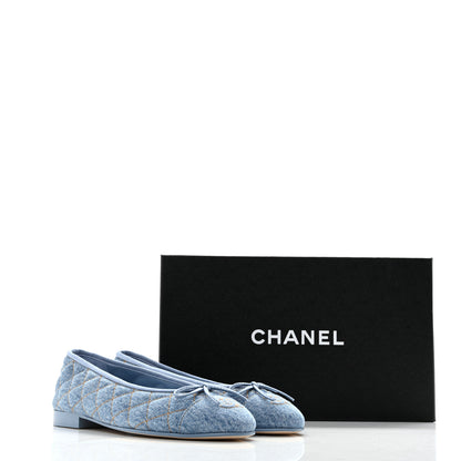 Chanel Denim Quilted CC Cap Toe Ballerina Flats 37 Light Blue 10 of 10
