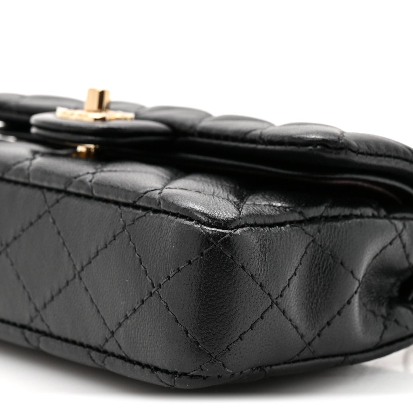 Lambskin Quilted Mini Flap Bag Charm With Hook Black