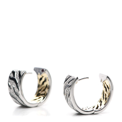 Roberto Coin 18K White Yellow Gold Diamond Enamel Animalier Zebra Hoop Earrings 3 of 4