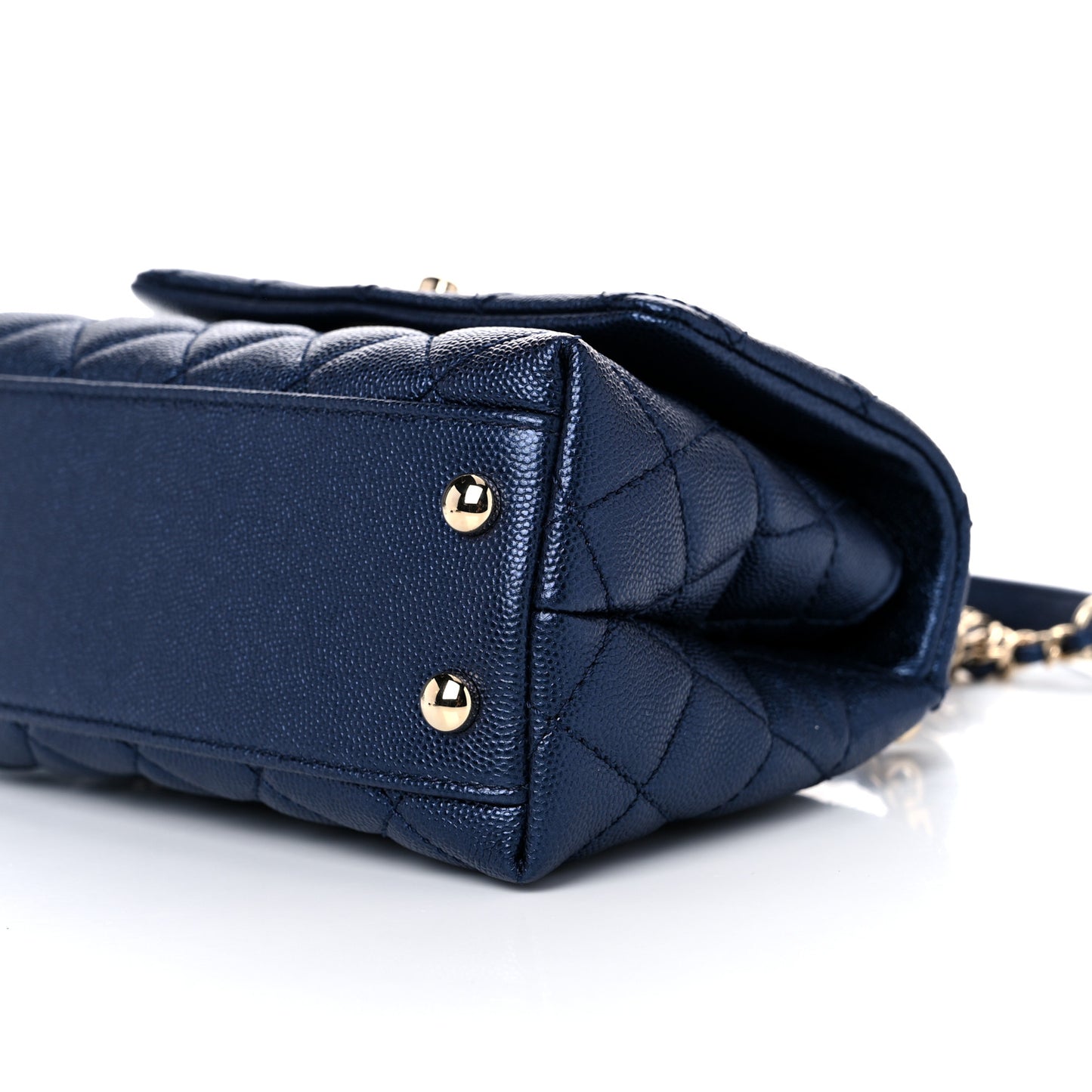 Iridescent Caviar Quilted Extra Mini Coco Handle Flap Dark Blue